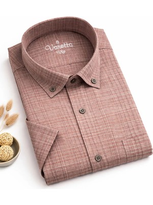 Varetta Erkek Kızıl Renk Kısa Kollu Gömlek Çizgili Yaka Düğmeli Cepli