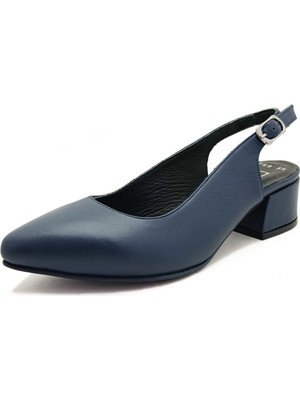 Gdt Ayakkabı Hakiki Deri Lacivert Renk Kalın Topuk 35-36-37-38-39-40-41 Numara Kadın Topuklu Ayakkabı