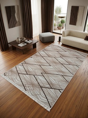 Bademli Halı Lüx Kaymaz Taban Dekoratif Halı 9029 Kahve