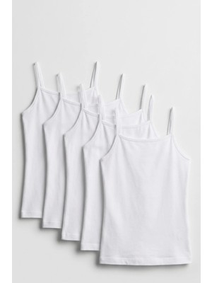 Katia & Bony 5'li Paket Basic Ince Askılı Beyaz Kız Çocuk Atlet