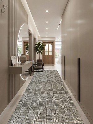 Bademli Halı Yağmurser Lüx 3064 Gri Kaymaz Taban Halı Yolluk | Yumuşak Dokulu Koridor Halısı