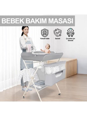 Portatif Bebek Alt Değiştirme Bakım Masası Sepetli Organizer Katlanabilir Taşınabilir Istasyon Tekerlekli Askılık