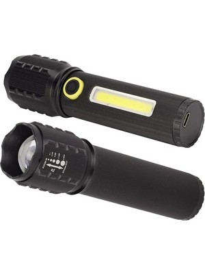 Acstore Jf-72 Power Led, Cob LED Zoomlu Flash Özellikli Şarjlı Metal Kasa Profesyonel El Feneri