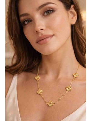 Stainless Steel Altın Renk Yonca Model Kolye – Şans Yoncası Zincir Kolye, Zarif Kadın Takı