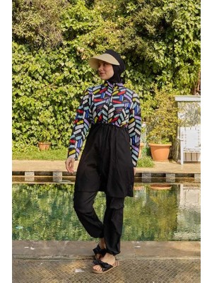 Starinci Mayo Tesettür Mayo Tamamı Paraşüt Üstü Desenli Siyah