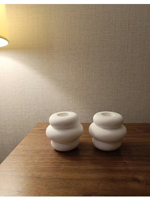 Drn Beyaz Renkli 2' Li Bubble Şekilli Şamdanlık