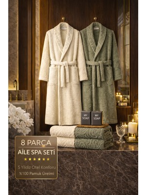 8 Parça %100 Pamuk Üretim Premium Lüks Bornoz Seti Özel Çantalı