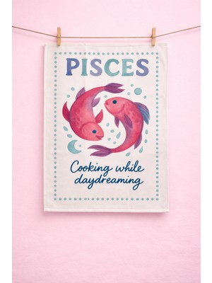 Typoniq Zodiac Balık Burcu Pamuklu 2'li Mutfak Havlusu (40X50 Cm)