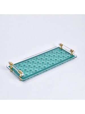 Qua Home Evolia Pleksi Pirinç Detaylı Yeşil Tepsi 40X17 cm