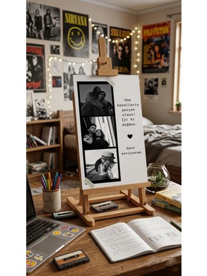 Atelier Baskı Kişiye Özel 3 Fotoğraflı Retro Film Şeridi Poster - Doğum Günü & Anı Hediyesi (A4-Çerçevesiz)