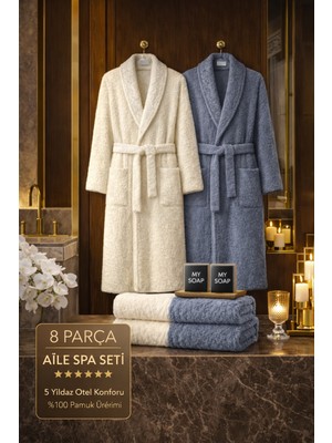 8 Parça %100 Pamuk Üretim Premium Lüks Bornoz Seti Özel Çantalı