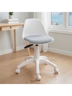 Aule Beyaz Çocuk Çalışma Sandalyesi - Makyaj Masası Sandalyesi, Ders Koltuğu, Ofis Taburesi