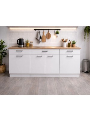 Vals Mutfak 3 Çekmeceli 3 Kapaklı Alt Modül 200 cm - Çok Amaçlı Dolap -Tezgah Dahil