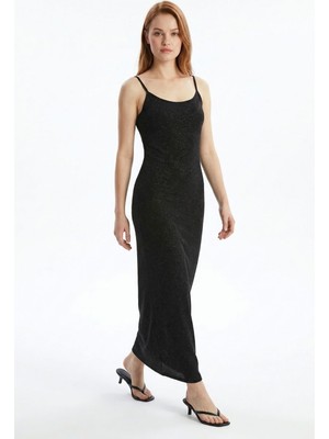 Rays Siyah Askılı Simli Elbise 261640