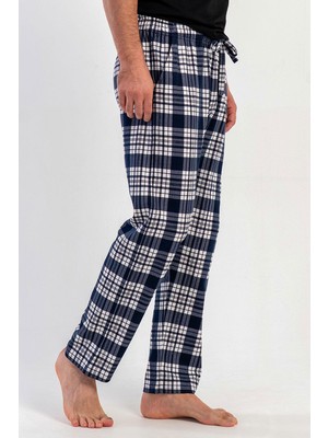 Vienetta Erkek Lacivert Kareli Rahat Kalıp %100 Pamuk Tek Alt Pijama Altı C7T7N1305