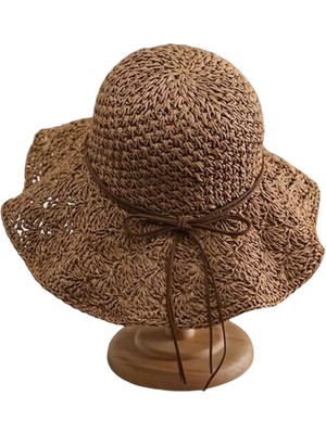 Tezzgelsin Kadın Yazlık Hasır Şapka Örgü Desenli Geniş Kenarlı Bohem Plaj Şapkası 2'li Set