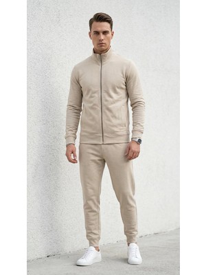 Plus Scorpion Erkek Eşofman Takımı Slim Fit Dokulu Kumaş Fermuarlı Üst Lastikli Paça Modern Spor Takım