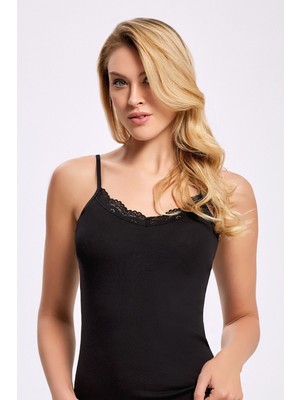 İlke Kadın 6'lı Ribana Dantelli Ip Askılı V Yaka Atlet-Esnek Şık Günlük Iç Giyim Basic Set