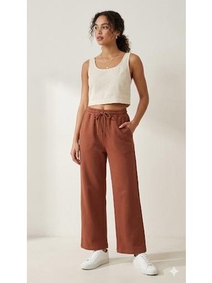 Life Kadın Kiremit Rengi Ipli Bol Paça Basic Eşofman Altı