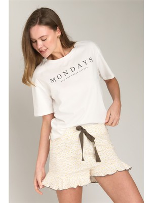 Lovely Things Bloom Örme Kısa Kol Tişört Şort Set Pijama Takımı - Sarı