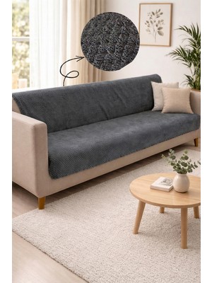 Sevim Kaymaz Taban Koltuk Örtüsü - Wellsoft & Peluş Koltuk Örtüsü- 180X215 cm - Antrasit