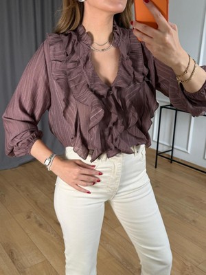 Size Özgü Gül Kurusu Lilyum Volanlı Bluz