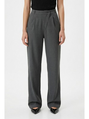 Ritnice Kadın Gale Poliviskon Çapraz Tasarım Düğmeli Arkadan Lastikli Antrasit Dokuma Pantolon