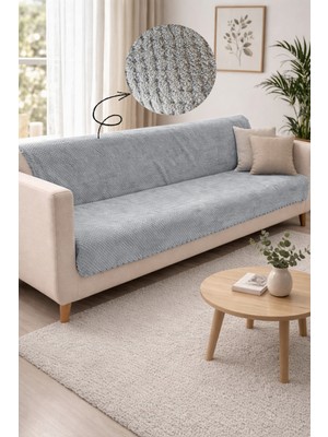 Sevim Kaymaz Taban Koltuk Örtüsü - Wellsoft & Peluş Koltuk Örtüsü- 180X215 cm - Gri