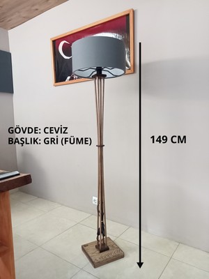 Balsa Dekor Ahşap Lambader Gri Başlık ve Ceviz Gövde ile Modern Tasarım İç Mekan Aydınlatma