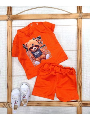 Diji Baby 9-12-18-24 Ay Dansçı Ayıcık Baskılı Şortlu Kısa Kollu Tişört 2li Erkek Bebek Takımı