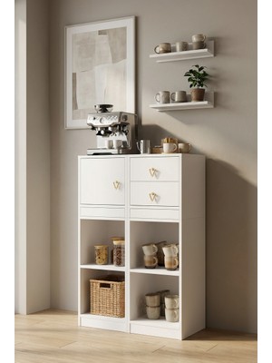 For Woman Ahşap Çok Amaçlı Dolap 1 Kapak 2 Çekmeceli Modern Düzen Gold Kulp Detay