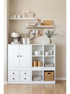 For Woman Ahşap Mutfak Konsol Dolabı Kahve Köşesi 2 Kapak 4 Çekmeceli Modern Düzen Çok Amaçlı Dolap