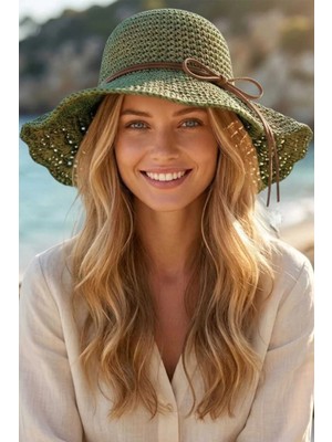 Tezzgelsin Kadın Yazlık Hasır Şapka Örgü Desenli Geniş Kenarlı Bohem Plaj Şapkası