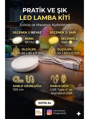 3Dify USB LED Modül – Dıy & 3D Baskı Aydınlatma Kiti (Beyaz) - Bambu Lamp Uyumlu Muadil