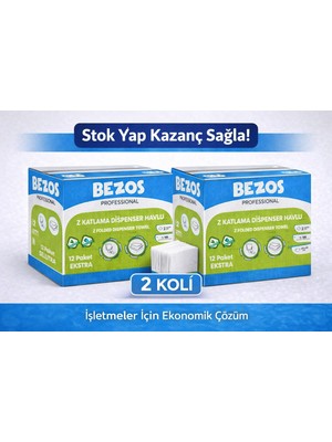 Popüler Sepet Bezos Z Katlamalı Dispenser Havlu 2 Katlı 20X22 cm %100 Selüloz 2 Koli Avantaj Paket