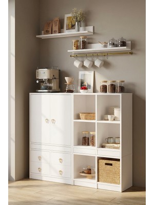 For Woman Ahşap Mutfak Konsol Dolabı 2 Kapak 4 Çekmeceli Modern Depolama Çok Amaçlı Dolap