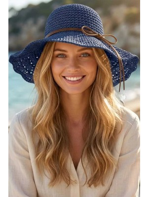 Tezzgelsin Kadın Yazlık Hasır Şapka Örgü Desenli Geniş Kenarlı Bohem Plaj Şapkası