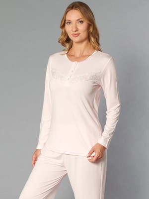 Flz Uzun Kol Pijama Takımı Viskon Yumuşak Kumaş Kadın Rahat Ev Giyim 89-121 Flz