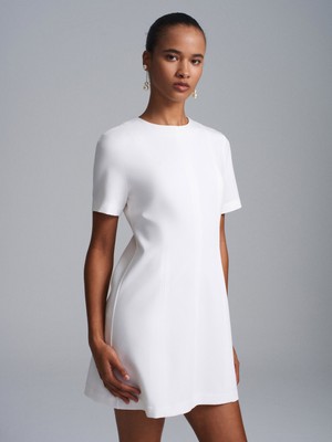 Dilvin 90937 Dikiş Detaylı Mini Elbise-Açık Taş