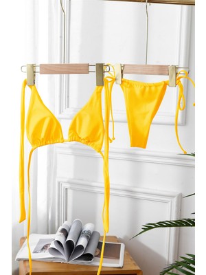 Marsilyan Kadın Sarı Yandan Bağlamalı Tangalı Üçgen Bikini Mayo Takımı