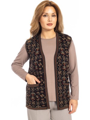 Mutlu City Kadın Etnik Model Triko Örgü Kilim Anne Yelek 1070