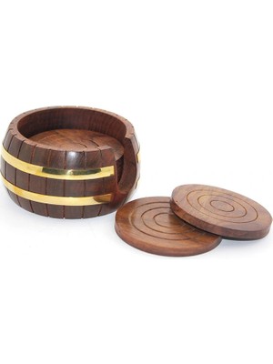 Acstore Pirinç Yuvarlak Ahşap Bardak Altı