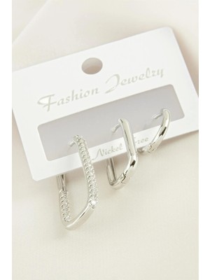 Marsilyan 3 Adet Oval Zirkon Taşlı Küpe