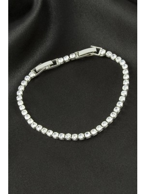 Marsilyan Yuvarlak Zirkon Taşlı Lüks Kararmaz Bileklik 3 mm