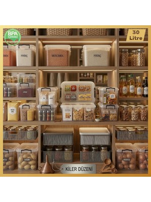 Mienca 30 Lt Şeffaf Saklama Kutusu Kapaklı Kilitli Orta Boy Plastik Organizer Kiler Dolap Düzenleyici Gıda Temasına Uygun
