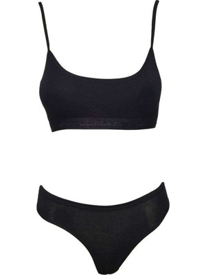 Marsilyan Pedli Ip Askılı Yarım Atlet Büstiyer Külot Takım Siyah