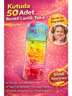 Popüler Sepet 50 Adet Renkli Lastik Toka Seti Kutu Içinde Karışık Renkli Saç Lastiği Çocuk ve Kadın Saç Tokası