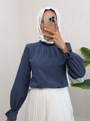 Moda Morfo Yakası Büzgülü Bluz     -Laci