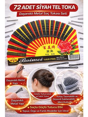 Popüler Sepet 72 Adet Siyah Tel Toka Saç Tokası – Dayanıklı Metal Saç Teli Toka Seti