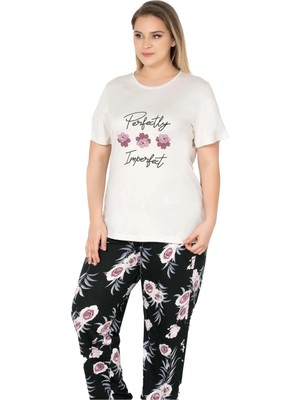 Büyük Beden Pamuklu Battal Kısa Kol Pijama Takımı Alperi B78-104